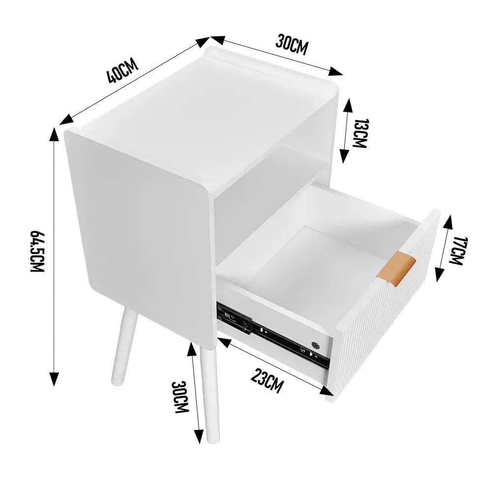 White Nightstand Modern Solid Wooden Open Shelf Bedside Table with One Storage Drawer and Solid Legs for Living Room Bedroom Apartment Easy Assembly