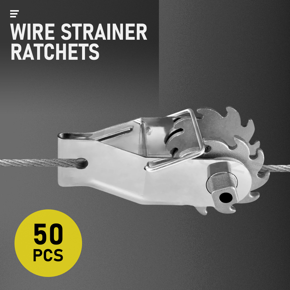 50 Pack Inline Cliplock Wire Strainer Aluminum Alloy Heavy Duty Wire Ratchet Tensioner for Electric Fence V985-WIRESTRAINERRATCHETS50PCS