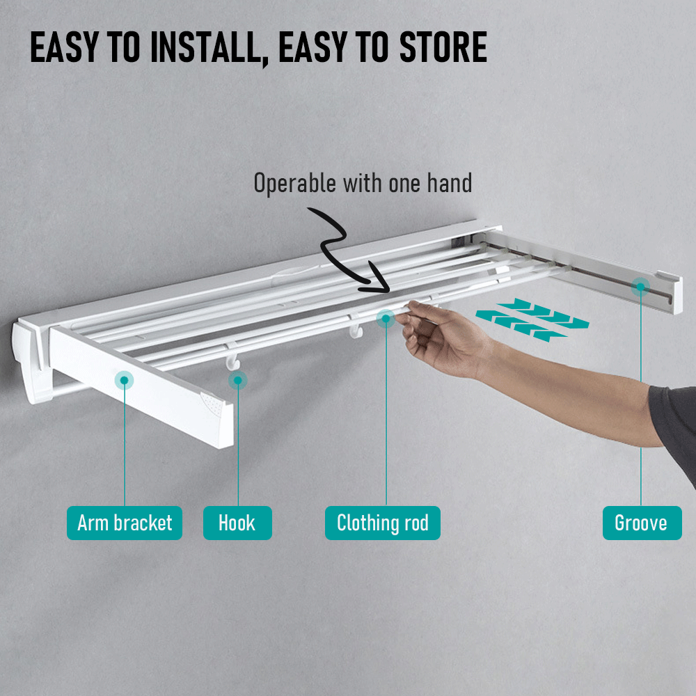Alston Wall Mounted Drying Rack Clothes Airer Space Saver Folding Dryer Bearing Capacity 12KG Foldable Rail V985-WMDRYINGRACKW