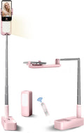 Selfie Stand with 360 degrees Rotates Phone Holder, Foldable/Rechargeable/Wireless/Overhead Recording with V986-V6-PINK