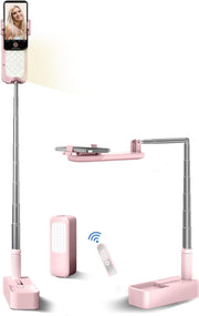 Selfie Stand with 360 degrees Rotates Phone Holder, Foldable/Rechargeable/Wireless/Overhead Recording with V986-V6-PINK