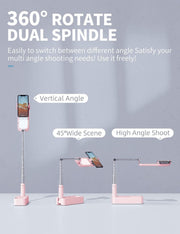 Selfie Stand with 360 degrees Rotates Phone Holder, Foldable/Rechargeable/Wireless/Overhead Recording with V986-V6-PINK