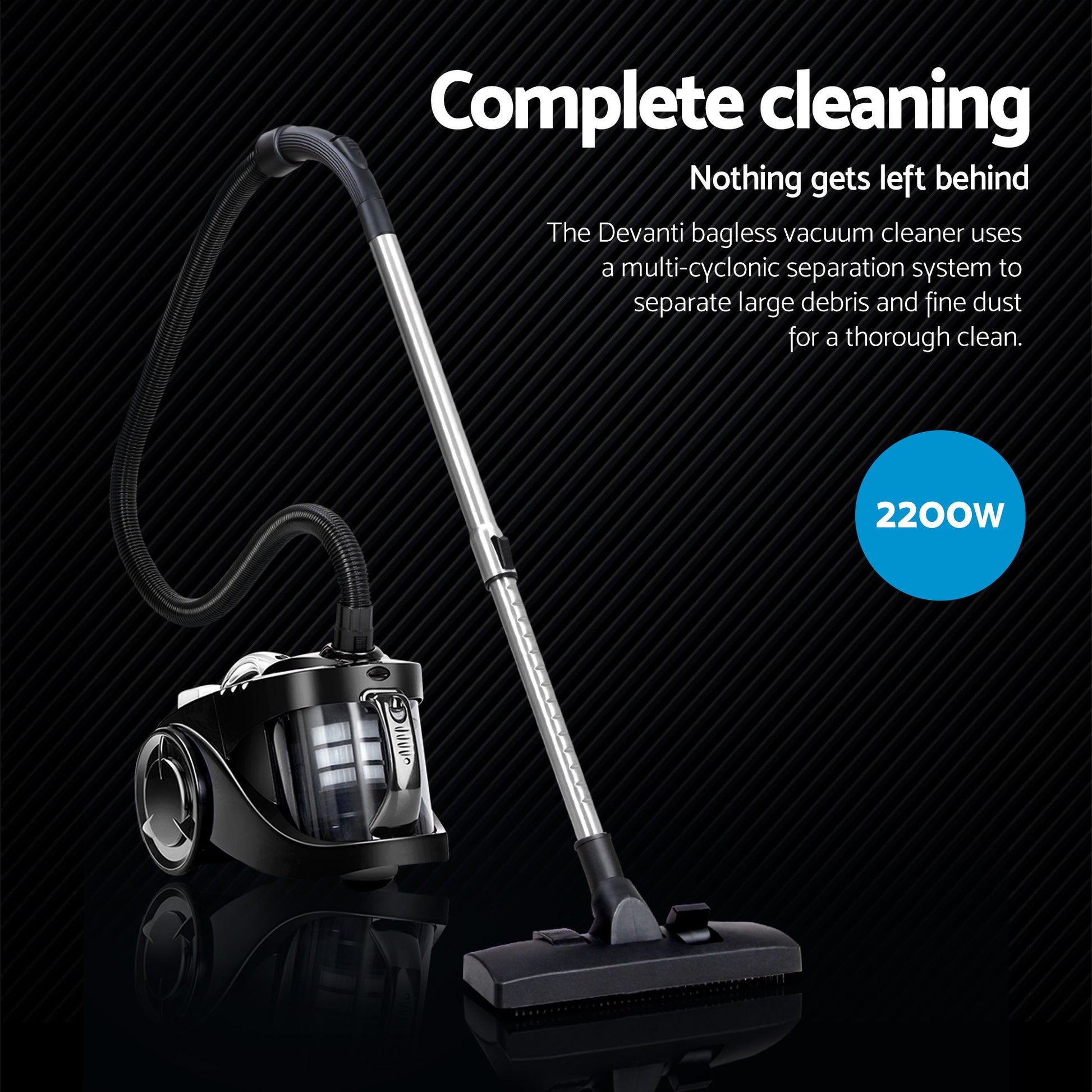 Devanti 2200W Bagless Vacuum Cleaner Black VAC-008-BK