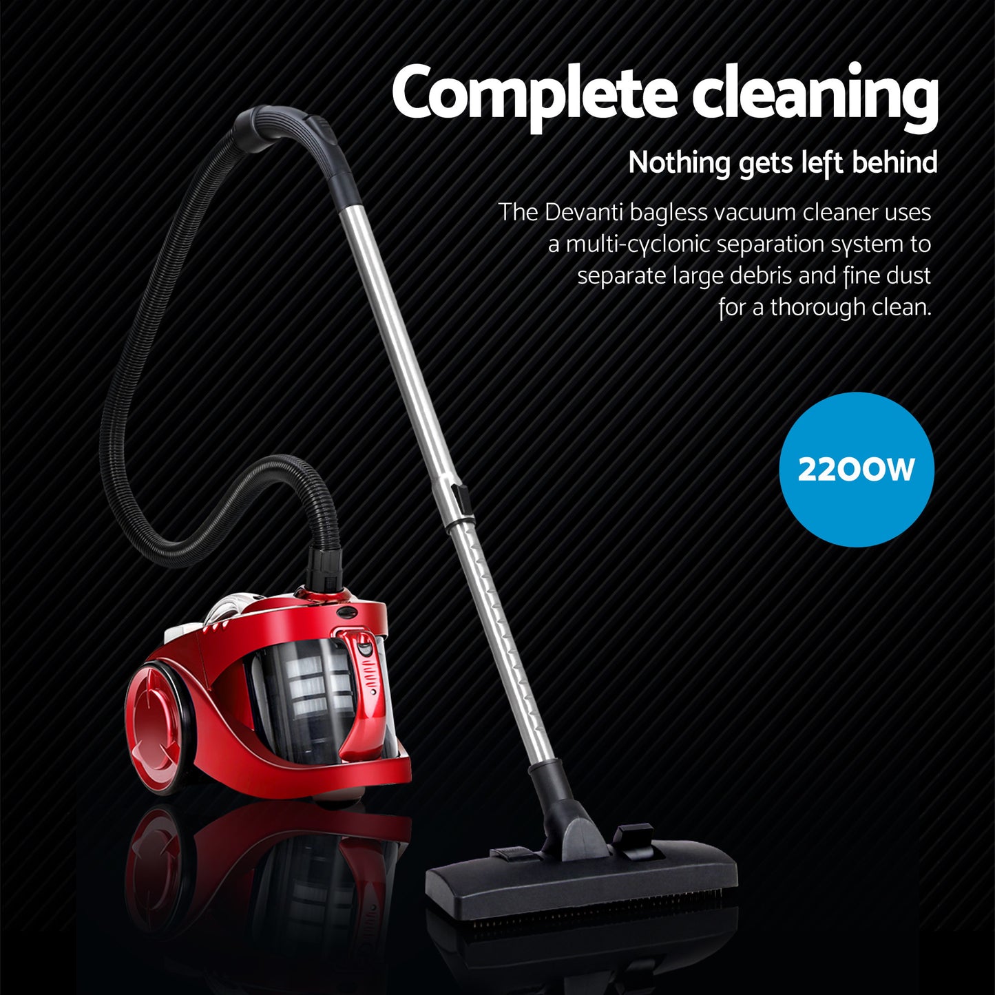 Devanti 2200W Bagless Vacuum Cleaner Red VAC-008-RD