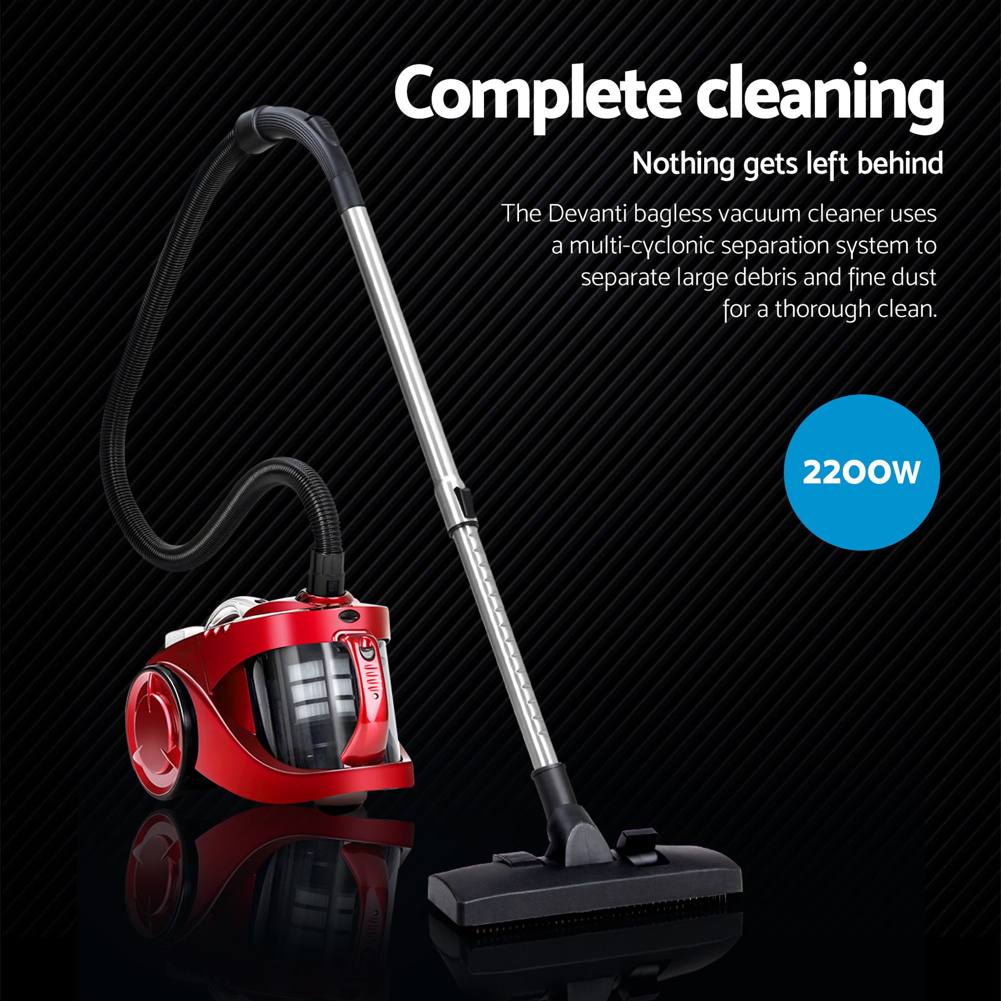 Devanti 2200W Bagless Vacuum Cleaner Red VAC-008-RD