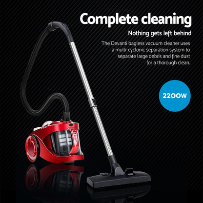 Devanti 2200W Bagless Vacuum Cleaner Red VAC-008-RD