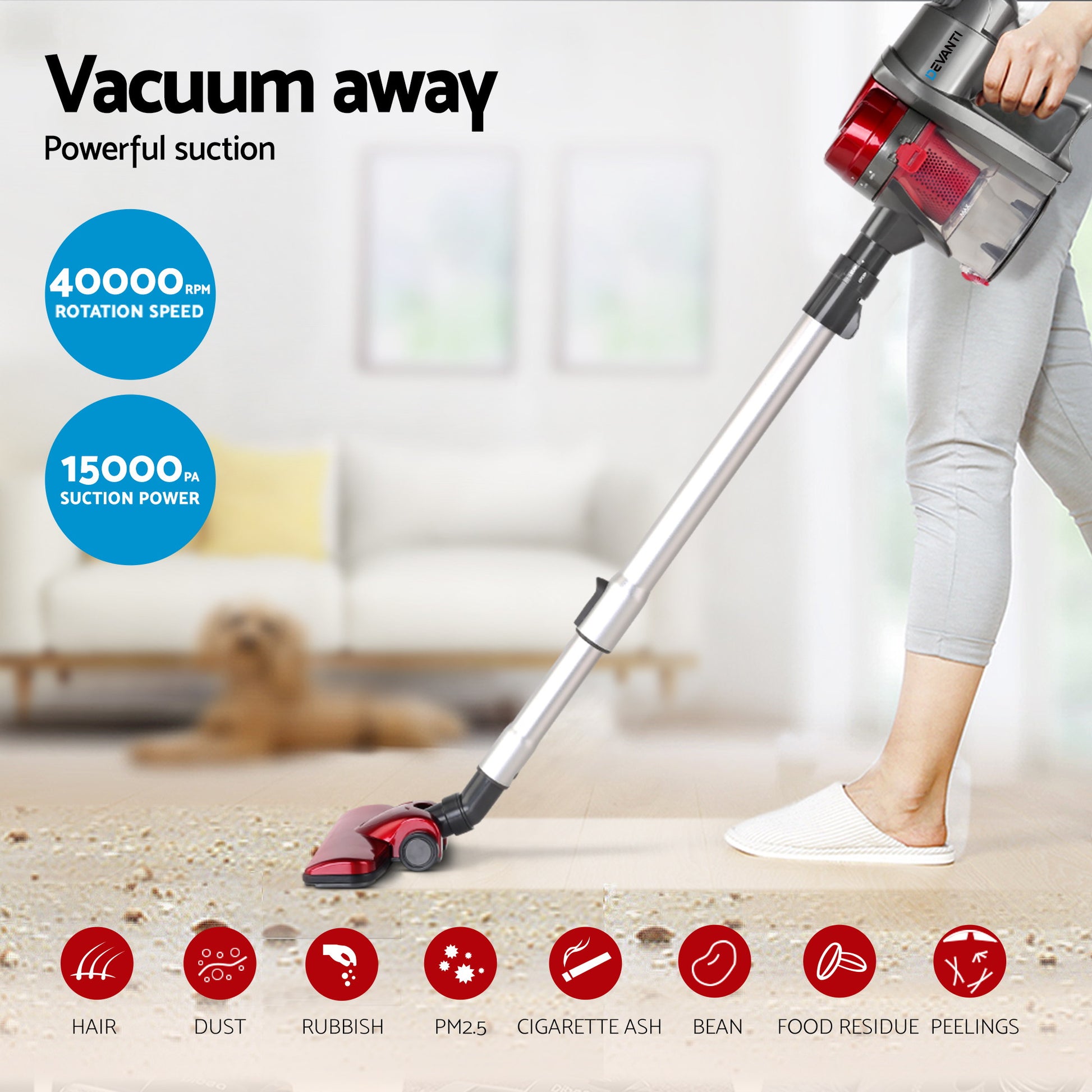 Devanti Stick Vacuum Cleaner Handheld Corded 450W Red VAC-CD-AH-RD-AL
