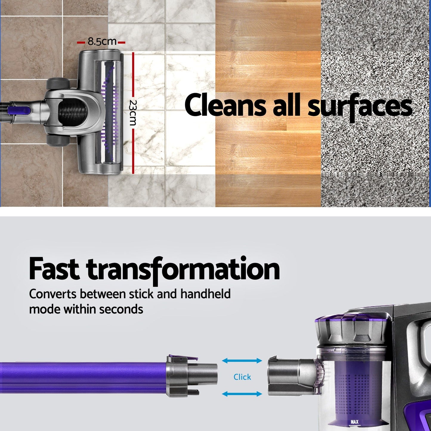 Devanti Stick Vacuum Cleaner Bagless Cordless 150W Purple VAC-CL-09E-GY-PP