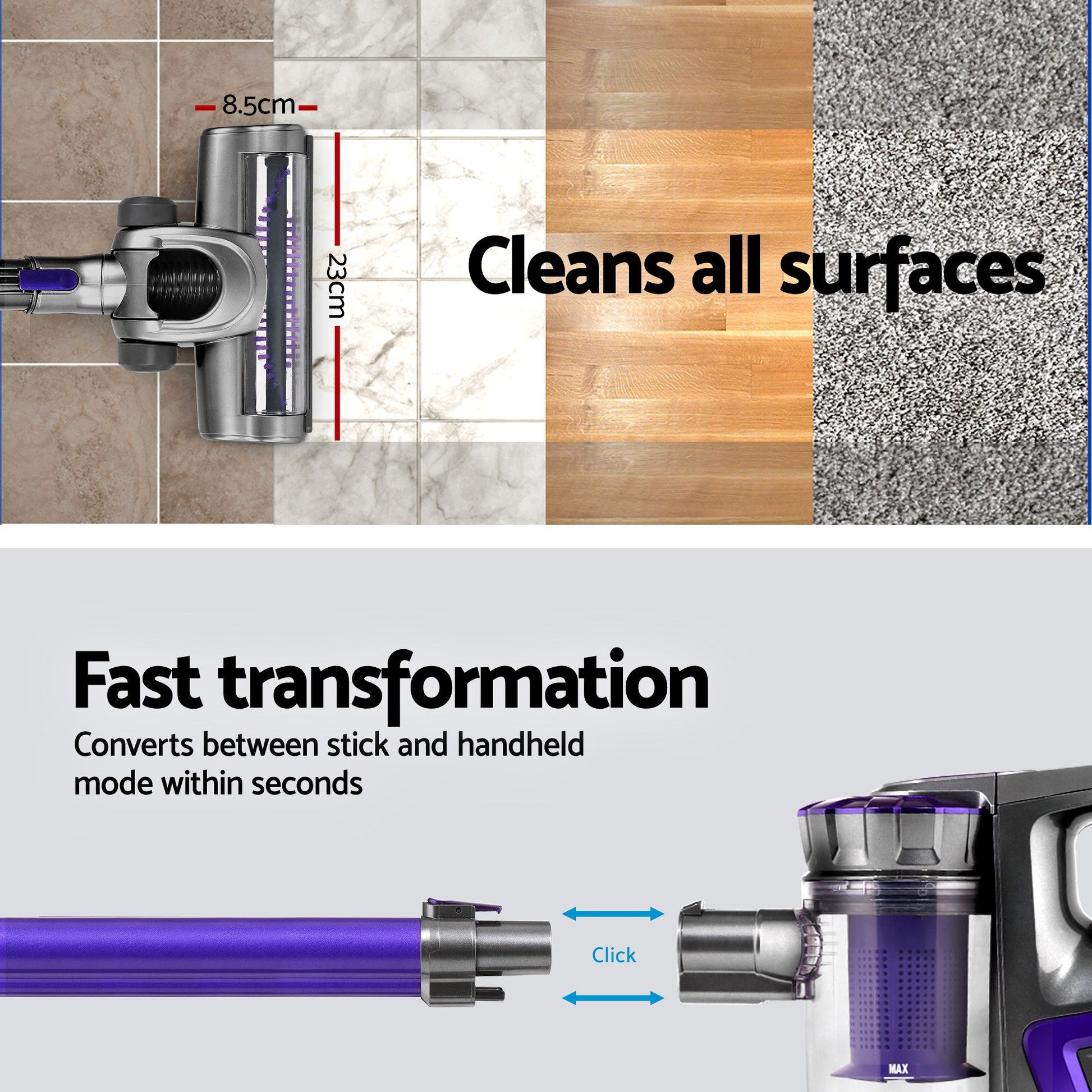 Devanti Stick Vacuum Cleaner Bagless Cordless 150W Purple VAC-CL-09E-GY-PP