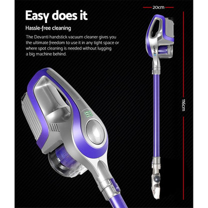 Devanti Stick Vacuum Cleaner Bagless Cordless 150W Purple VAC-CL-150-GY-PP