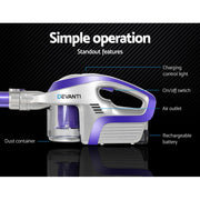 Devanti Stick Vacuum Cleaner Bagless Cordless 150W Purple VAC-CL-150-GY-PP