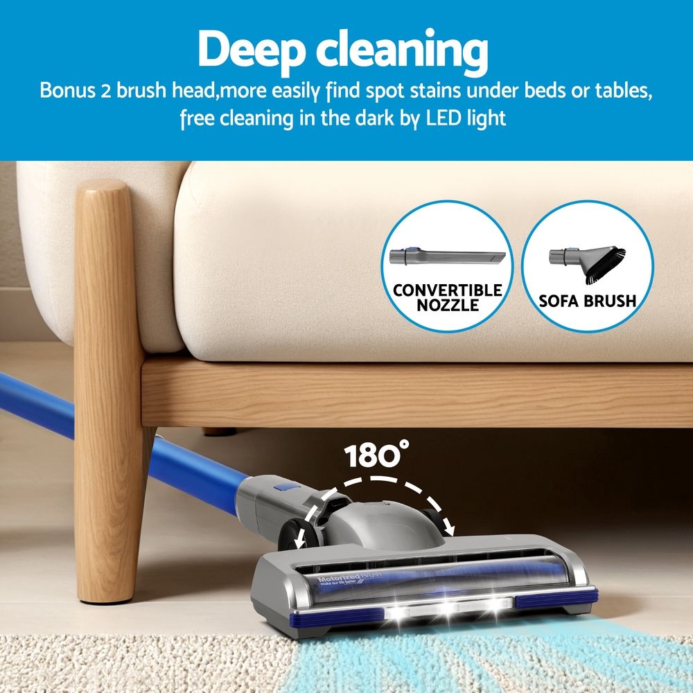 Devanti 300W Stick Vacuum Cleaner Cordless Self-Standing VAC-CL-207-BL