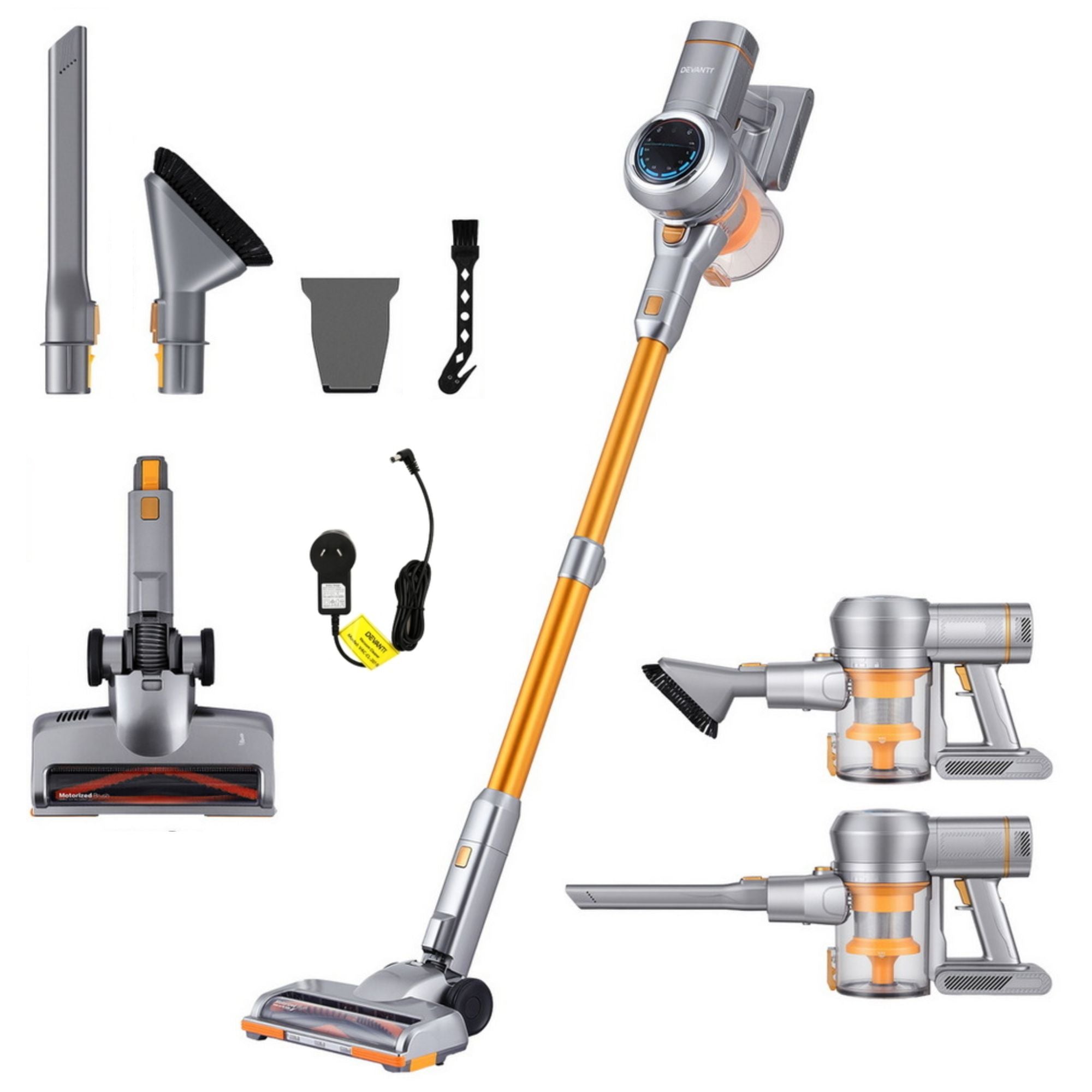 Devanti 300W Stick Vacuum Cleaner Cordless Self-Standing Golden VAC-CL-207-GD