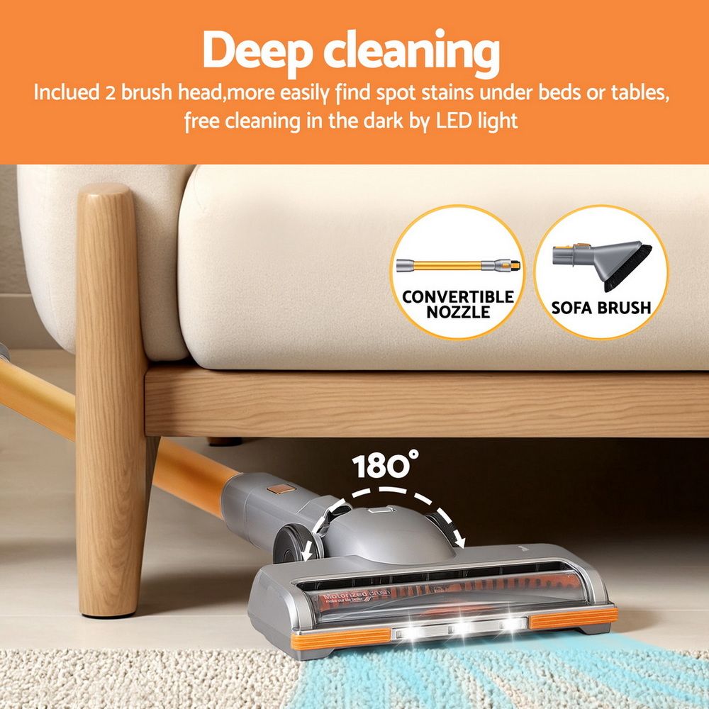 Devanti 300W Stick Vacuum Cleaner Cordless Self-Standing Golden VAC-CL-207-GD
