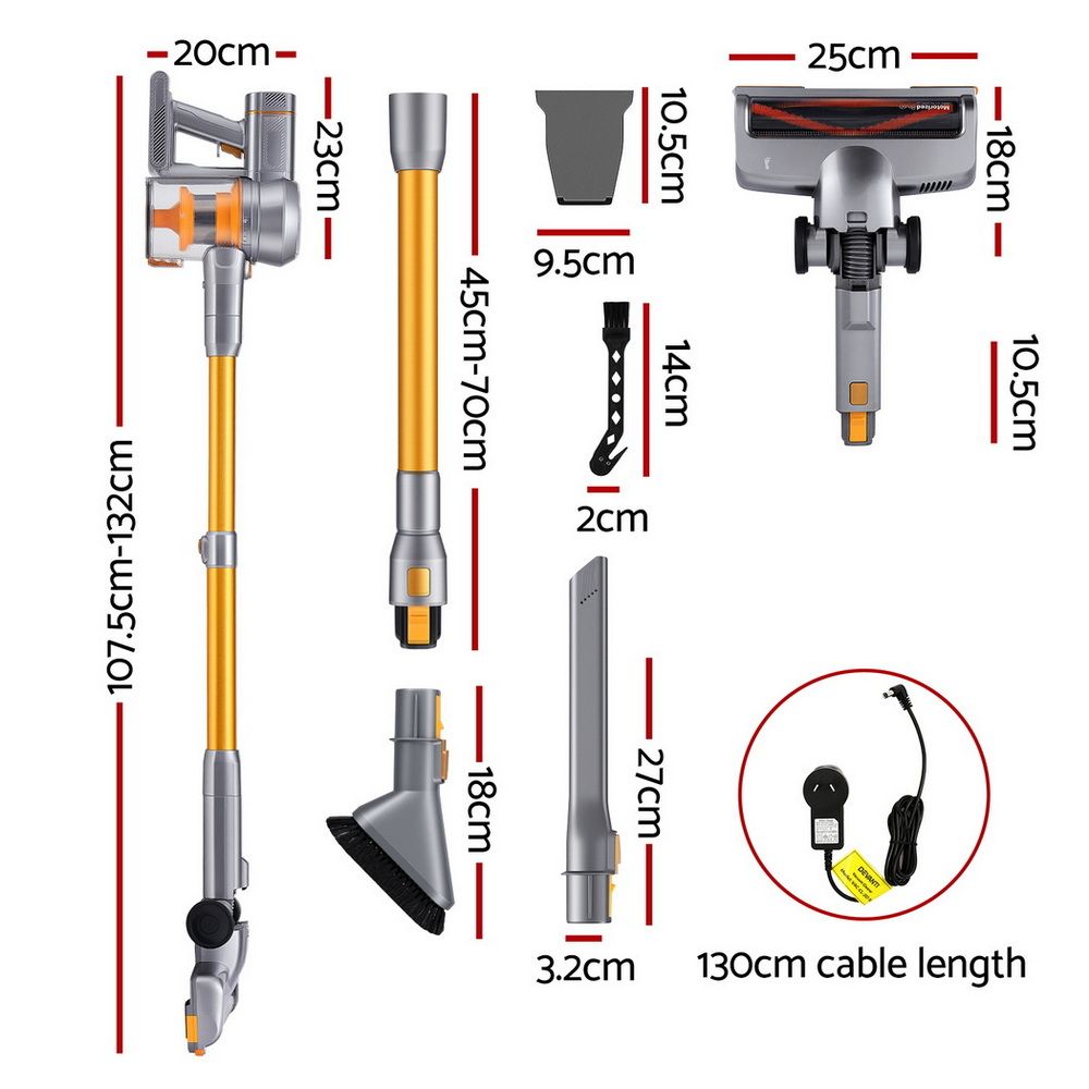 Devanti 300W Stick Vacuum Cleaner Cordless Self-Standing Golden VAC-CL-207-GD