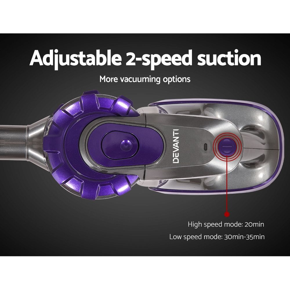 Devanti Stick Vacuum Cleaner Cordless Roller Brush 150W Purple VAC-CL-BH-09E-GY-PP