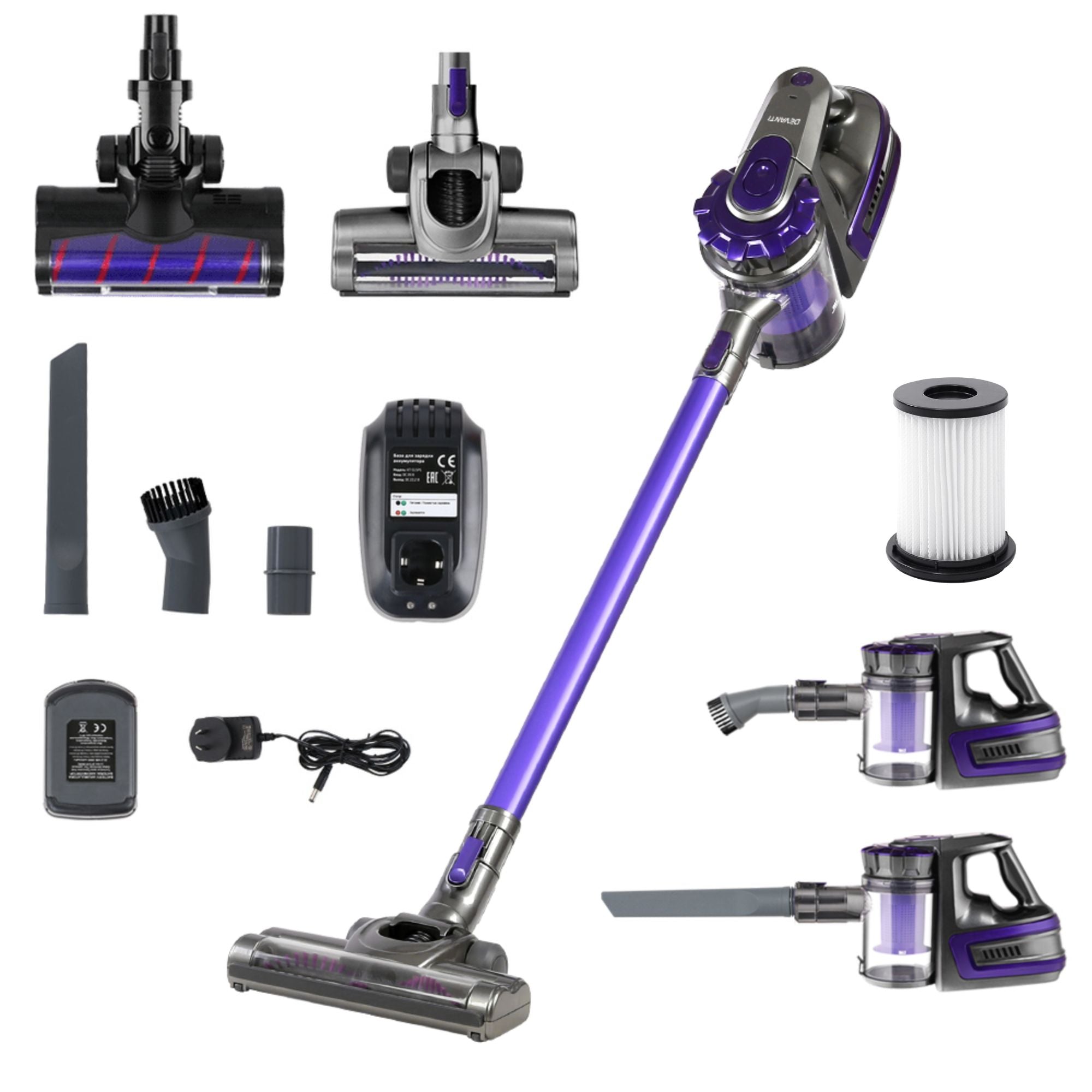 Devanti Stick Vacuum Cleaner Cordless Roller Brush 150W Purple VAC-CL-BH-09E-GY-PP
