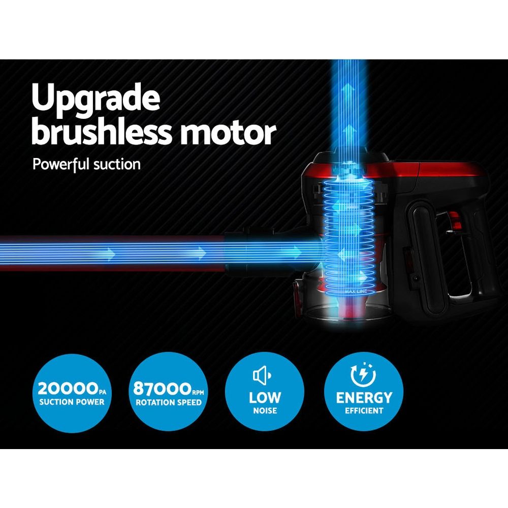 Devanti Stick Vacuum Cleaner Brushless Cordless 250W Red VAC-CL-H-B8-RD