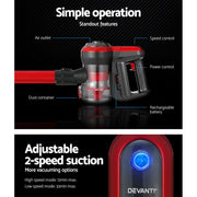 Devanti Stick Vacuum Cleaner Brushless Cordless 250W Red