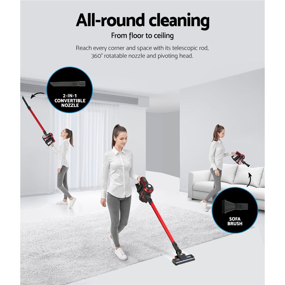 Devanti Stick Vacuum Cleaner Brushless Cordless 250W Red VAC-CL-H-B8-RD