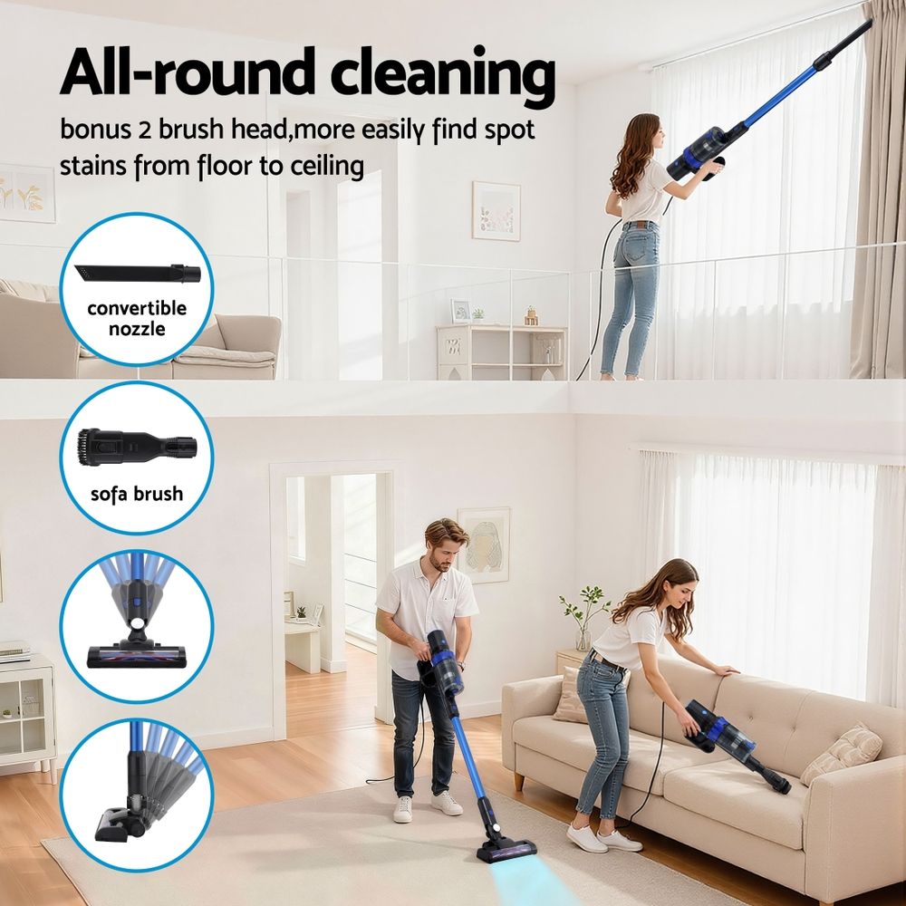 Devanti Stick Vacuum Cleaner Brushless Cordless 350W Blue VAC-CL-H-C9-BL