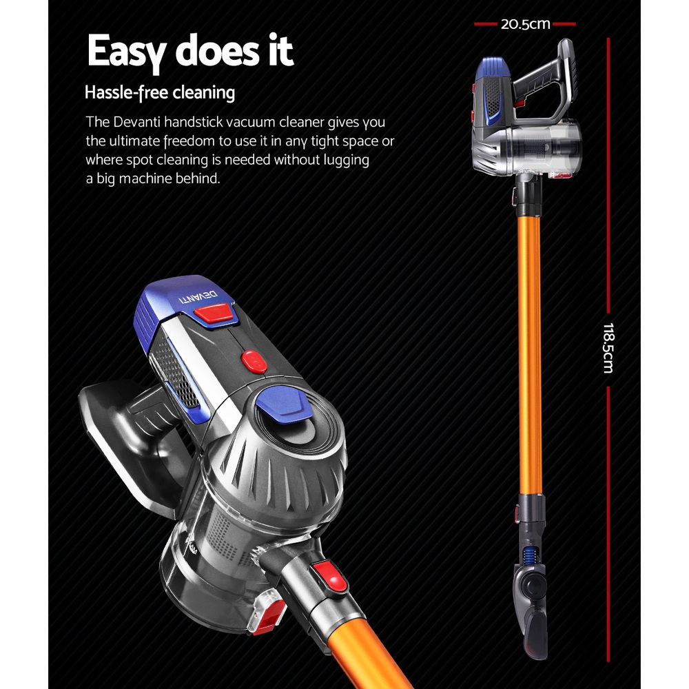 Devanti Stick Vacuum Cleaner Bagless Cordless 150W Gold VAC-CL-K7-GD