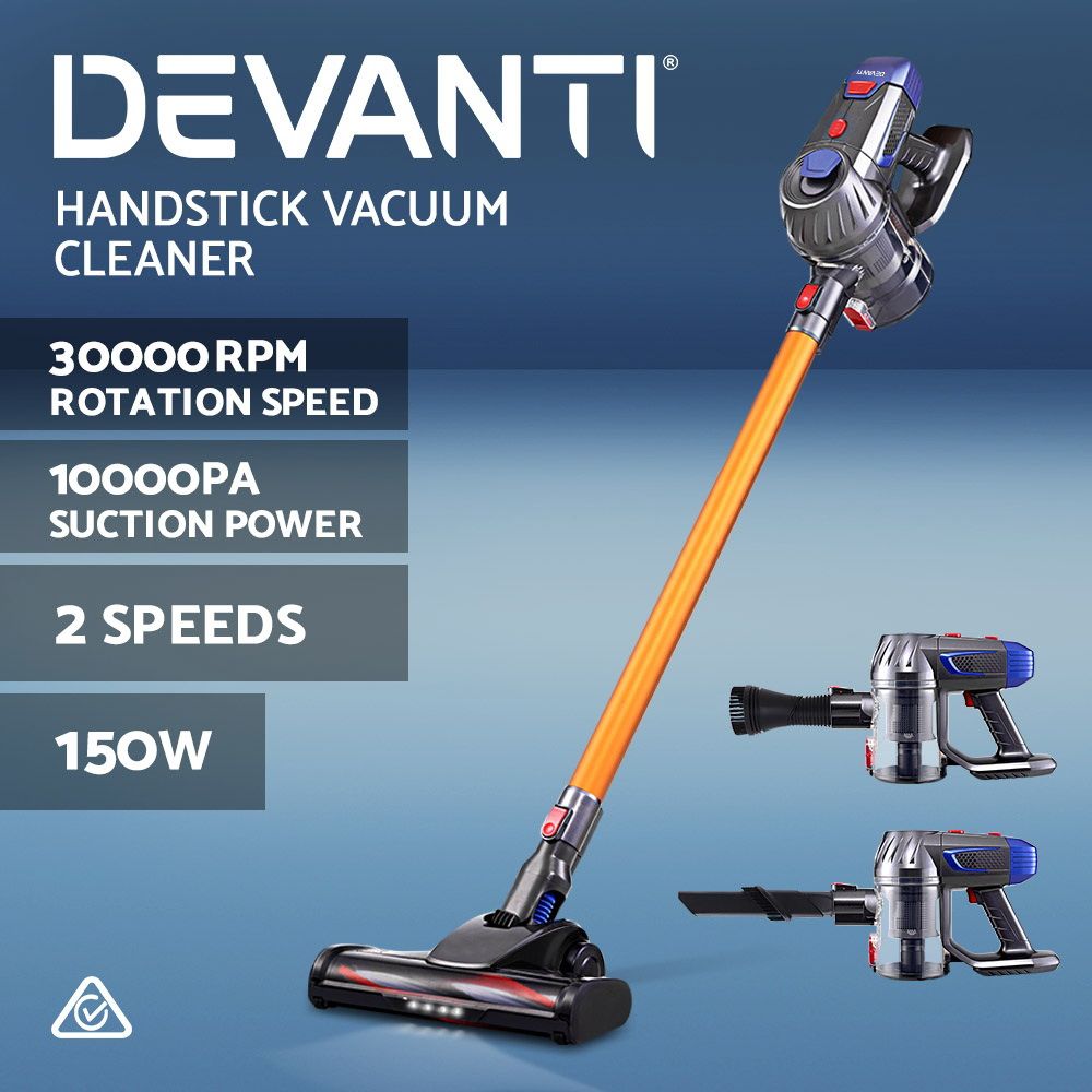 Devanti Stick Vacuum Cleaner Bagless Cordless 150W Gold VAC-CL-K7-GD