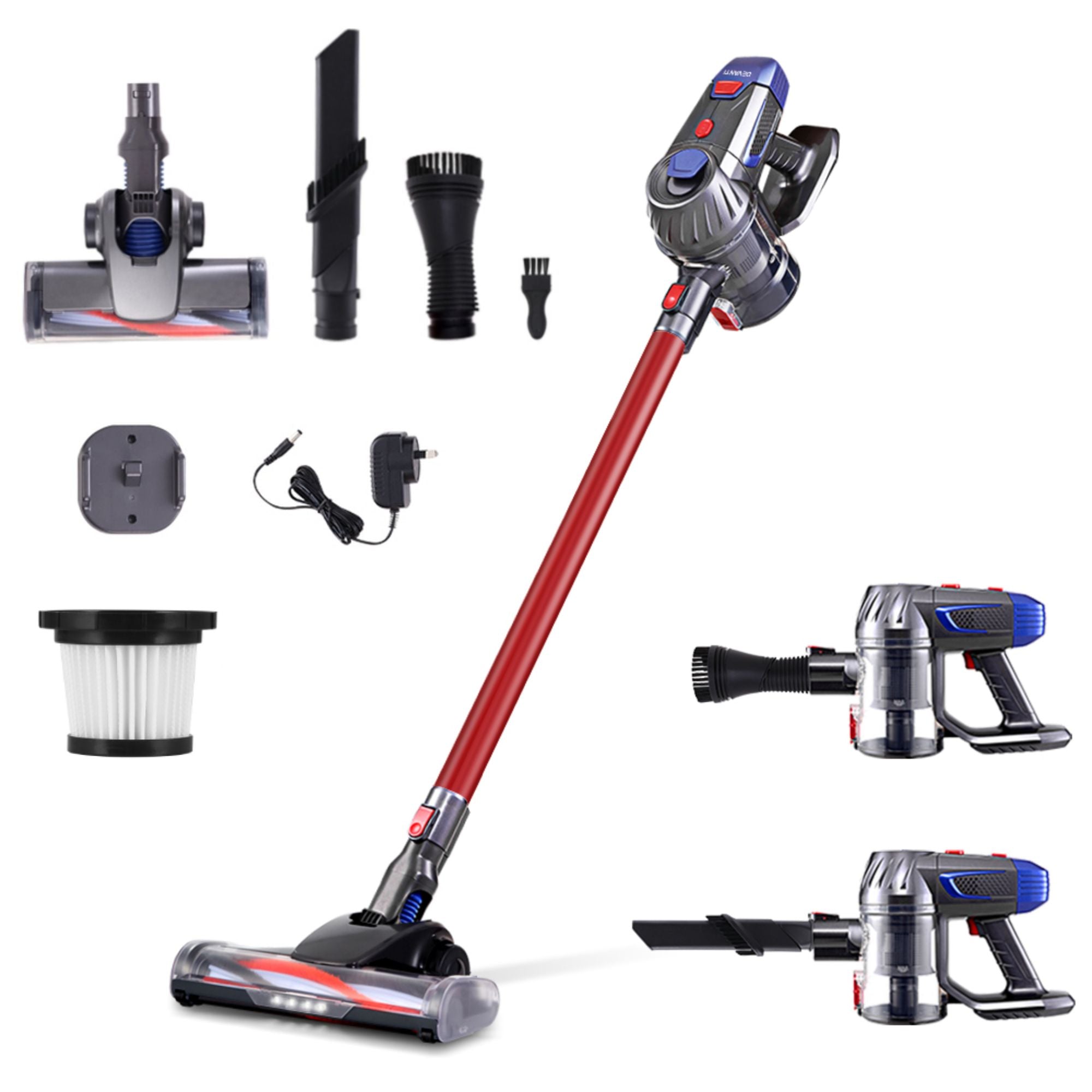 Devanti Stick Vacuum Cleaner Bagless Cordless Red 150W VAC-CL-K7-RD