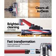 Devanti Stick Vacuum Cleaner Bagless Cordless Red 150W VAC-CL-K7-RD
