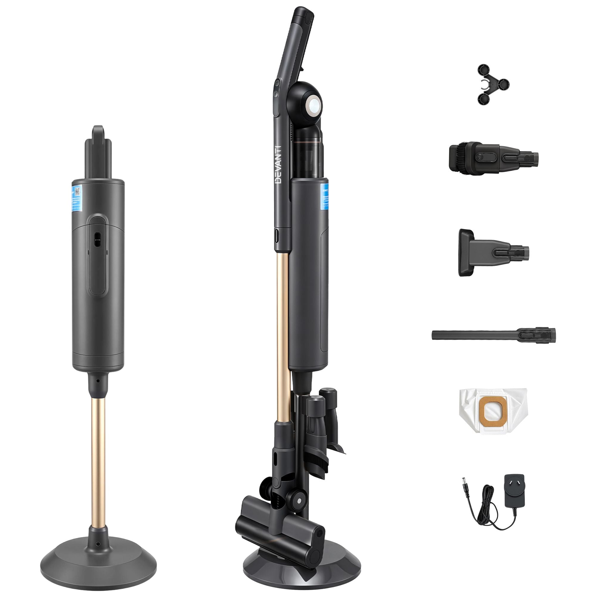 Devanti Cordless Vacuum Cleaner with Auto-Empty Dust Station, 18kPa Powerful Suction 1.05kg Lightweight VAC-CL-V1P-GY