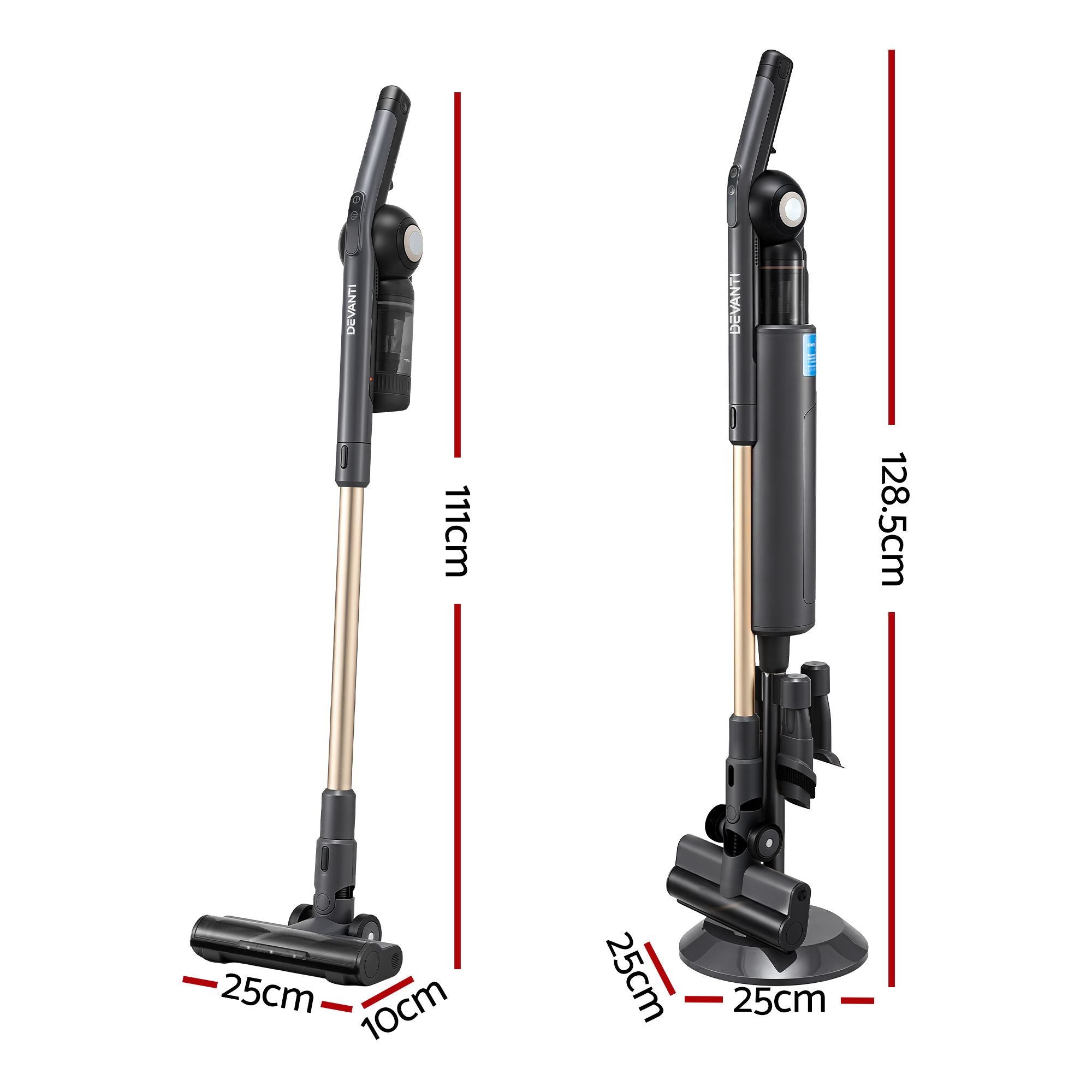Devanti Cordless Vacuum Cleaner with Auto-Empty Dust Station, 18kPa Powerful Suction 1.05kg Lightweight VAC-CL-V1P-GY