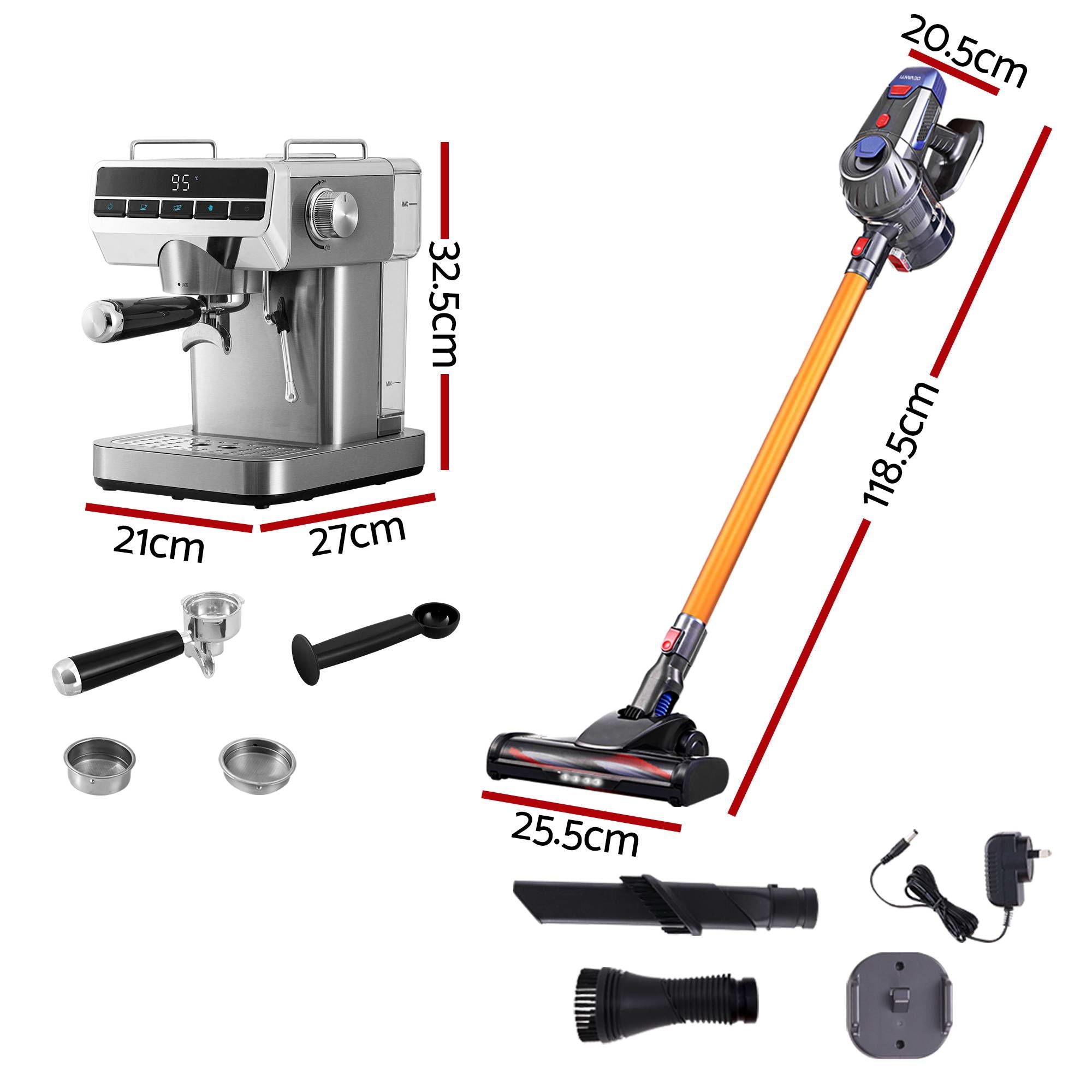 Devanti K7 Cordless Stick Vacuum Cleaner plus Coffee Maker Machine Espresso