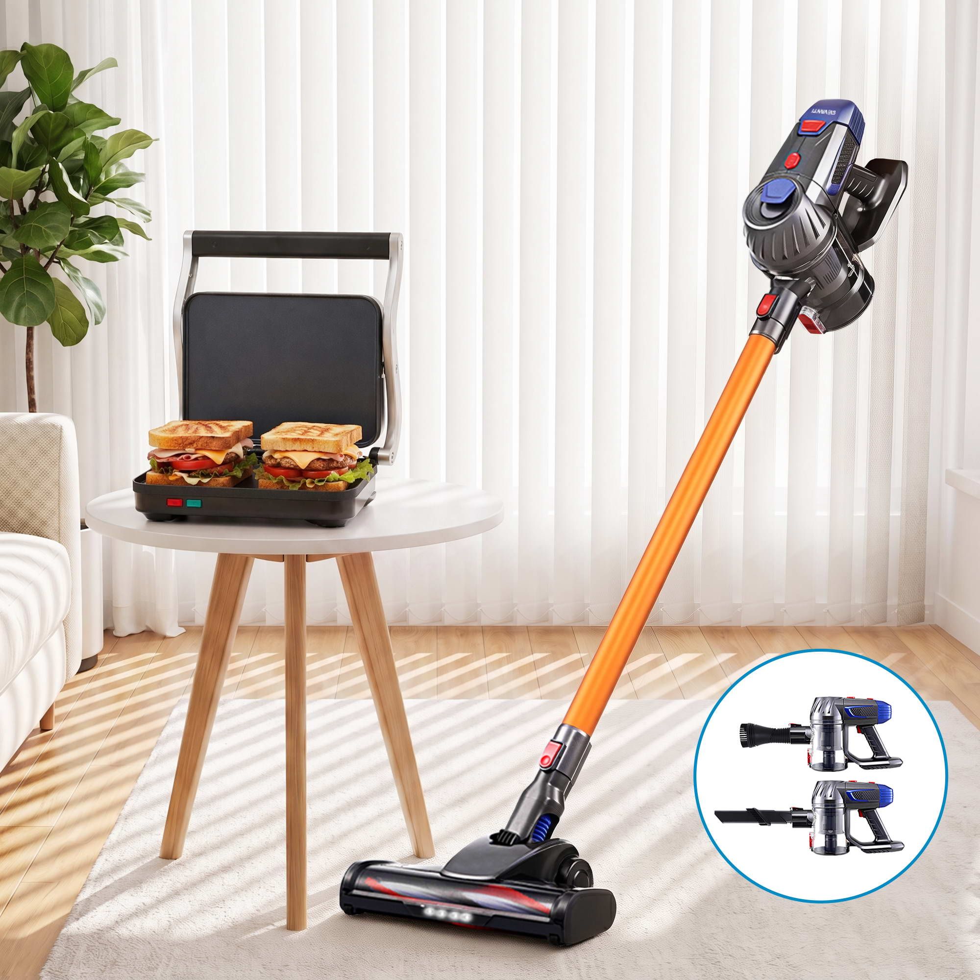 Devanti K7 Cordless Stick Vacuum Cleaner plus Sandwich Maker Panini Press
