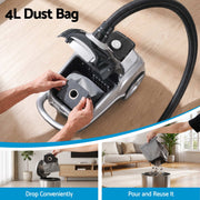 DEVANTI Bagged Vacuum Cleaner Powerful Suction for Carpet Wood Tile Floor