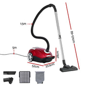 DEVANTI Bagged Vacuum Cleaner Powerful Suction for Carpet Wood Tile Floor