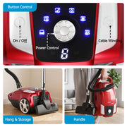 DEVANTI Bagged Vacuum Cleaner Powerful Suction for Carpet Wood Tile Floor