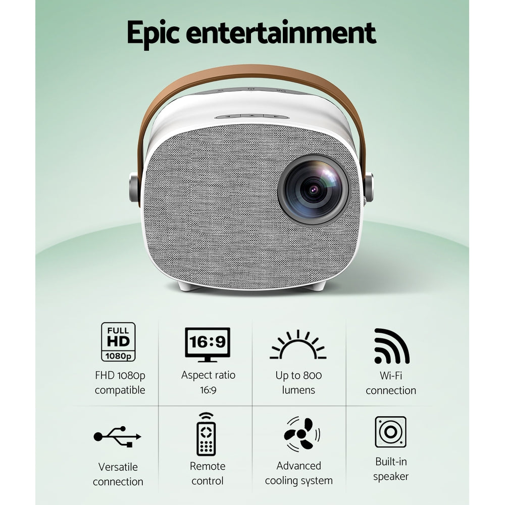 Devanti Mini Video Projector Wifi USB HDMI Portable HD 1080P Home Projector VP-230-WIFI-WH