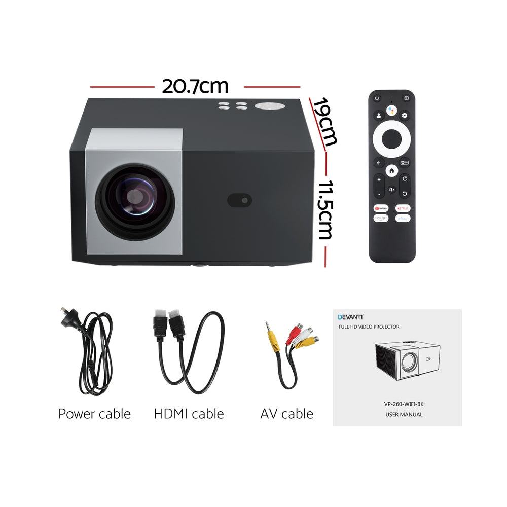 Devanti Video Project 4K 1080P Official Google TV 5G Wifi Home Cinema VP-260-WIFI-BK