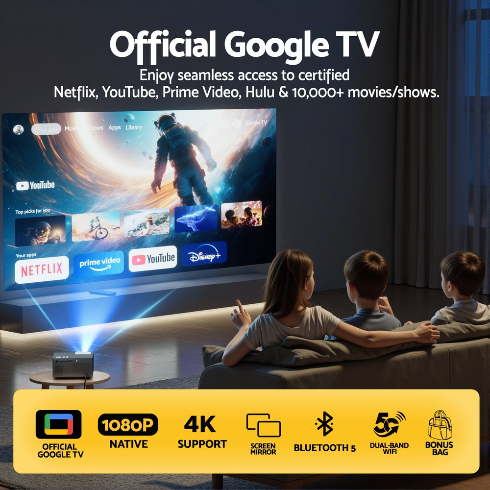 Devanti Video Project 4K 1080P Official Google TV 5G Wifi Home Cinema VP-260-WIFI-BK