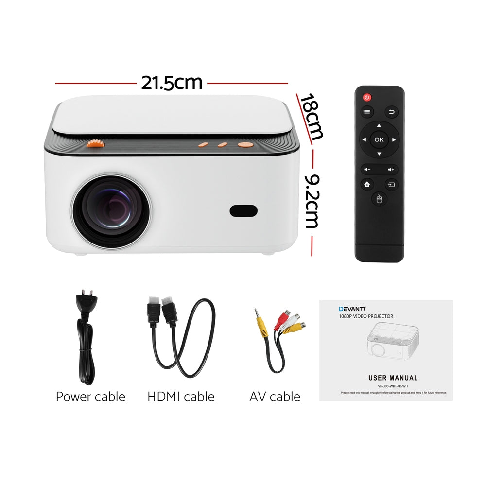 Devanti Video Project 4K 1080P Android 5G Wifi Home Cinema VP-300-WIFI-4K-WH