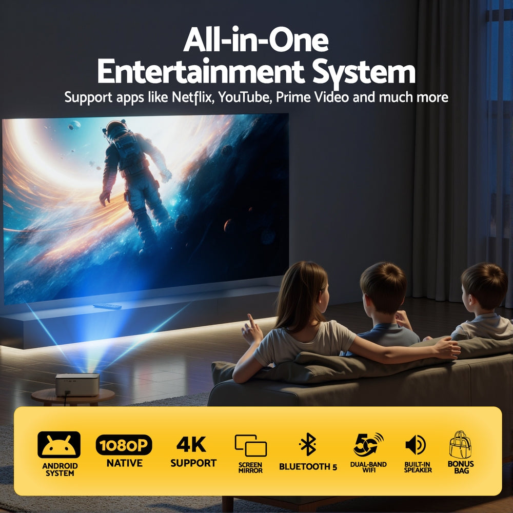 Devanti Video Project 4K 1080P Android 5G Wifi Home Cinema VP-300-WIFI-4K-WH
