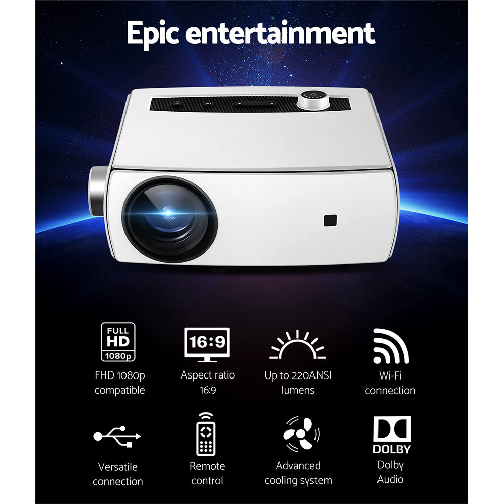 Devanti Mini Video Projector Wifi USB HDMI Portable HD 1080P Home Movie VP-430-WIFI-BT-WH