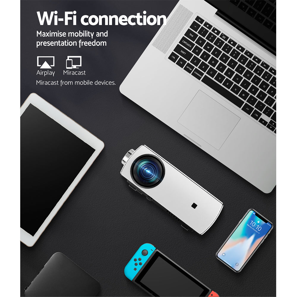 Devanti Mini Video Projector Wifi USB HDMI Portable HD 1080P Home Movie VP-430-WIFI-BT-WH