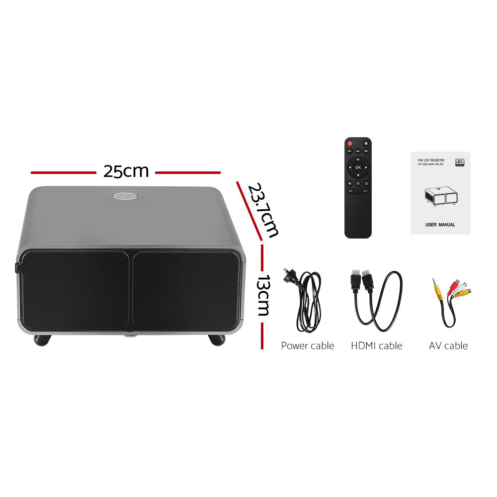 Devanti Portable Wifi Video Projector 4K 2.4G/5G Home Theater HDMI 1080P VP-550-WIFI-4K-BK