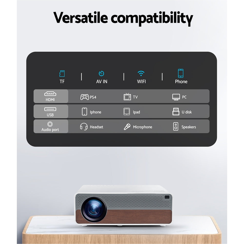 Devanti Portable Wifi Video Projector 4K Home Theater HDMI 1080P Native VP-600-WIFI-4K-WH