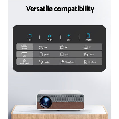 Devanti Portable Wifi Video Projector 4K Home Theater HDMI 1080P Native VP-600-WIFI-4K-WH