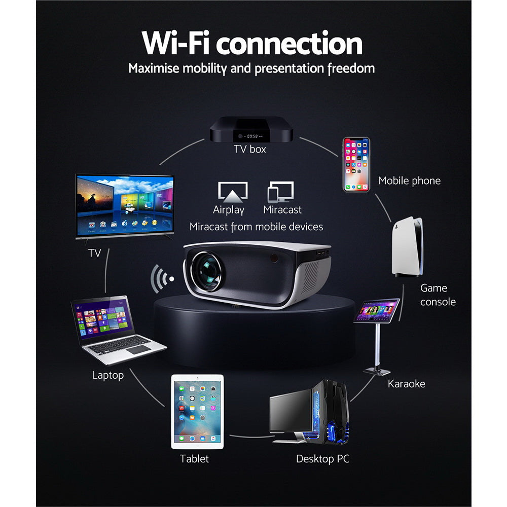 Devanti Portable Mini Video Projector 1080P Wifi Home Theater HDMI White VP-850-WIFI-WH