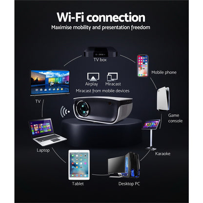 Devanti Portable Mini Video Projector 1080P Wifi Home Theater HDMI White VP-850-WIFI-WH