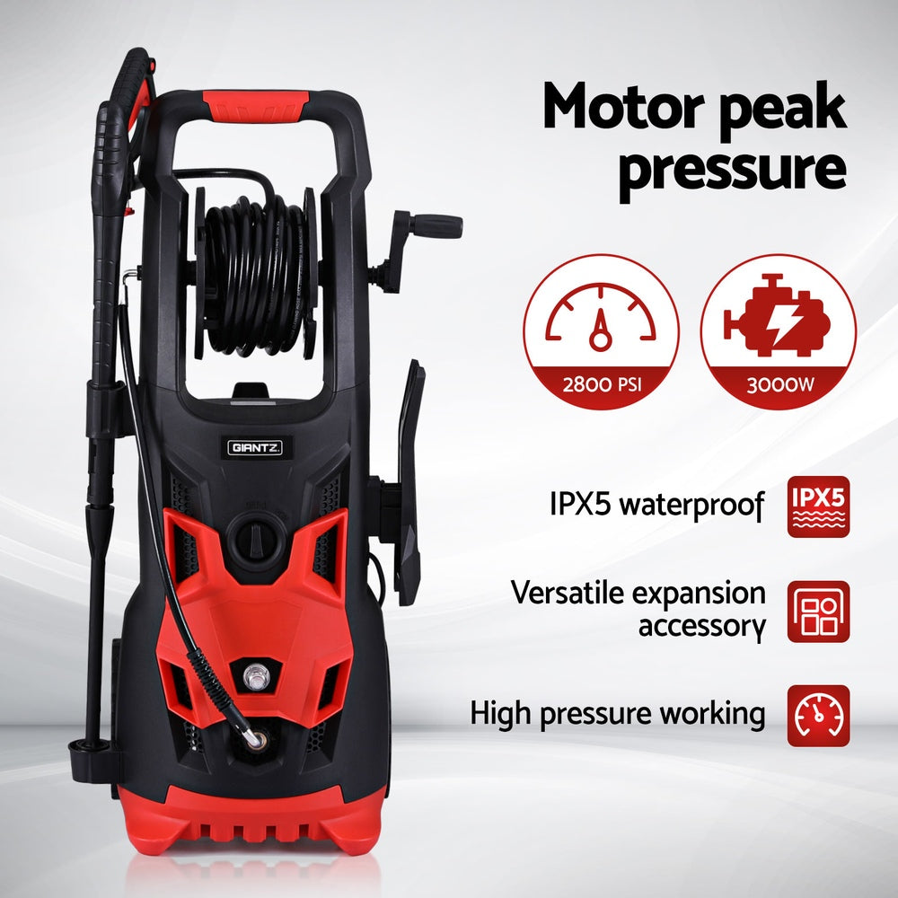 Giantz 2800PSI High Pressure Washer Electric Water Cleaner Pump 30M Jet Hose Gurney WASHER-2800-20M-RDBK
