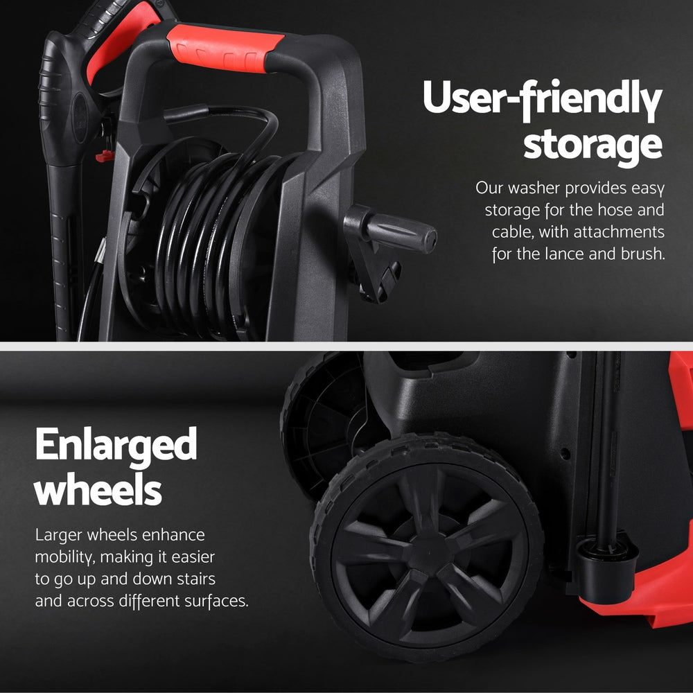 Giantz 2800PSI High Pressure Washer Electric Water Cleaner Pump 30M Jet Hose Gurney WASHER-2800-20M-RDBK